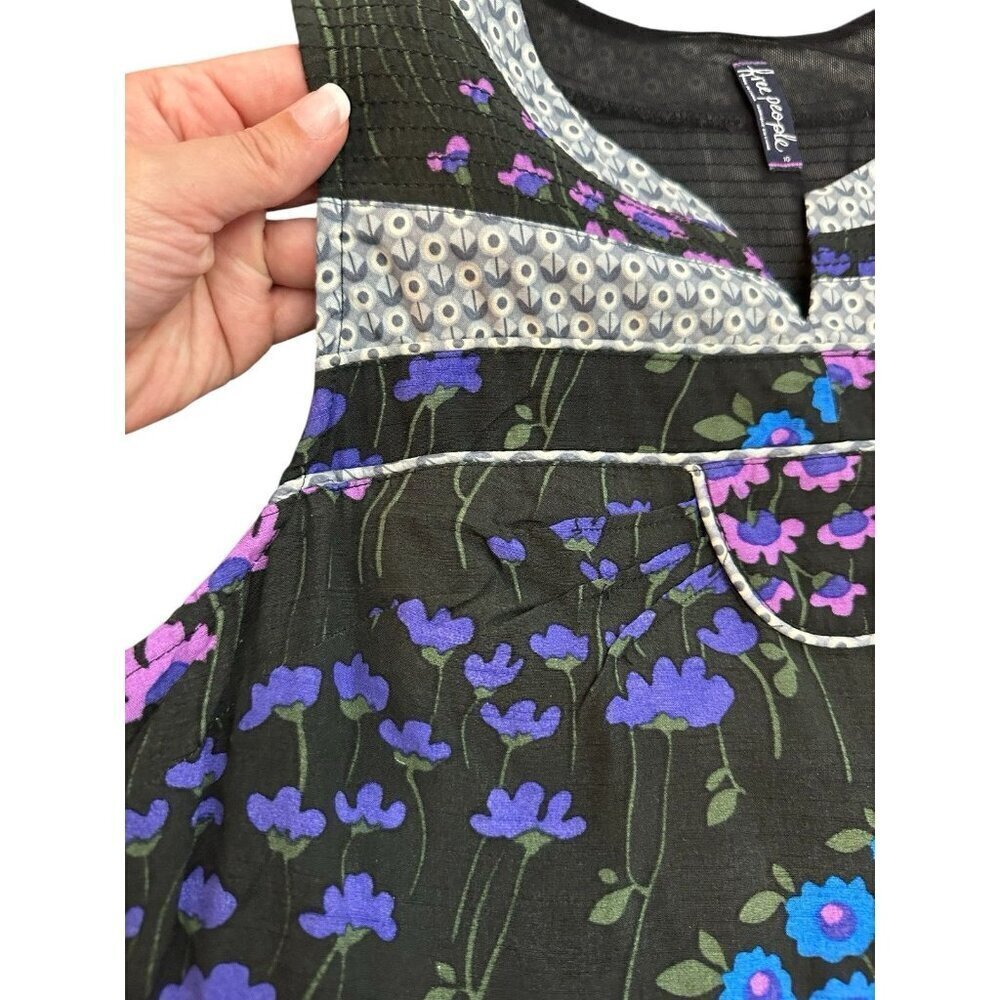 Free People Patchwork Flower Field Shift Dress Size 10 Preppy Hobo Boho Hippie